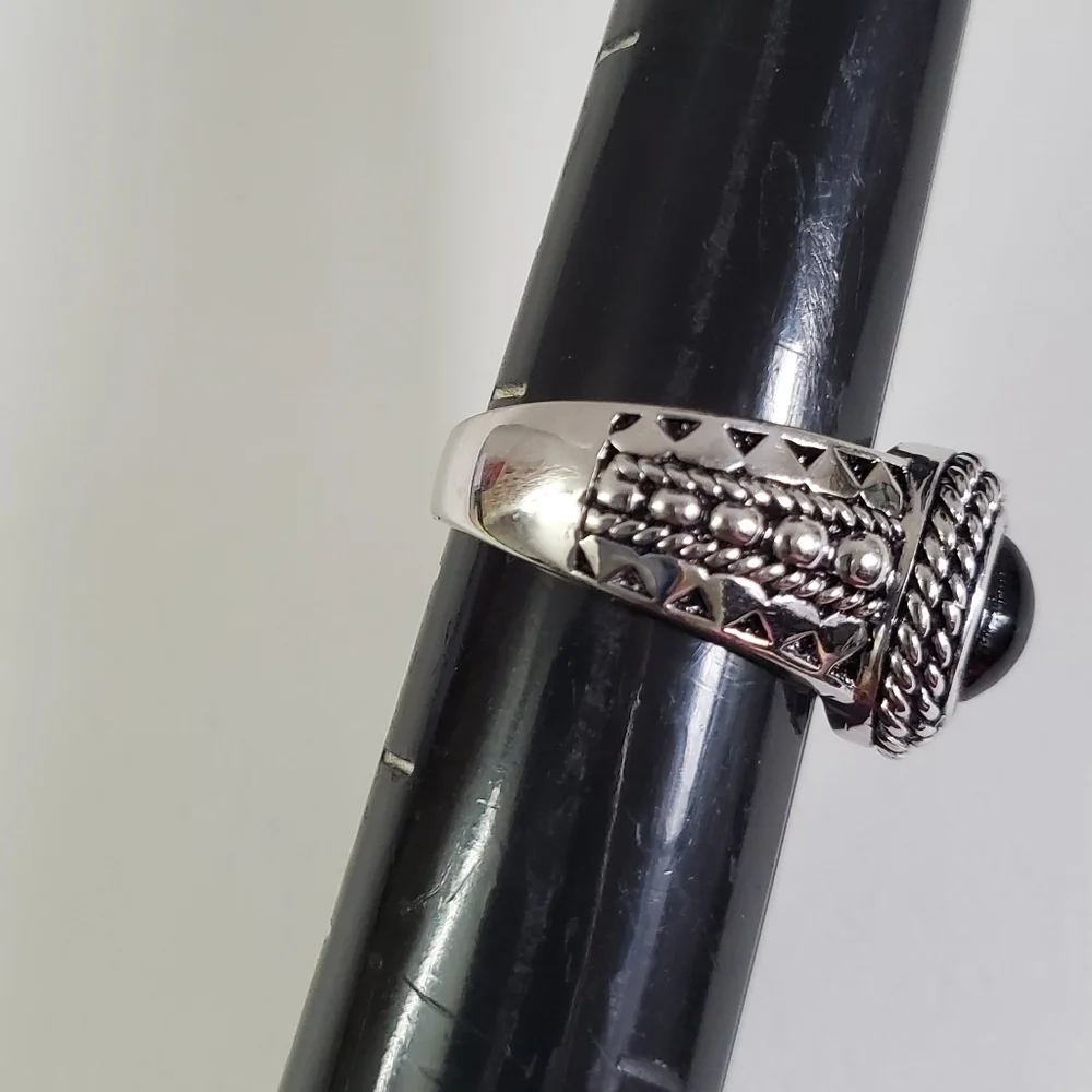 Sterling Silver 925 Black Opal Red Solitaire Ring